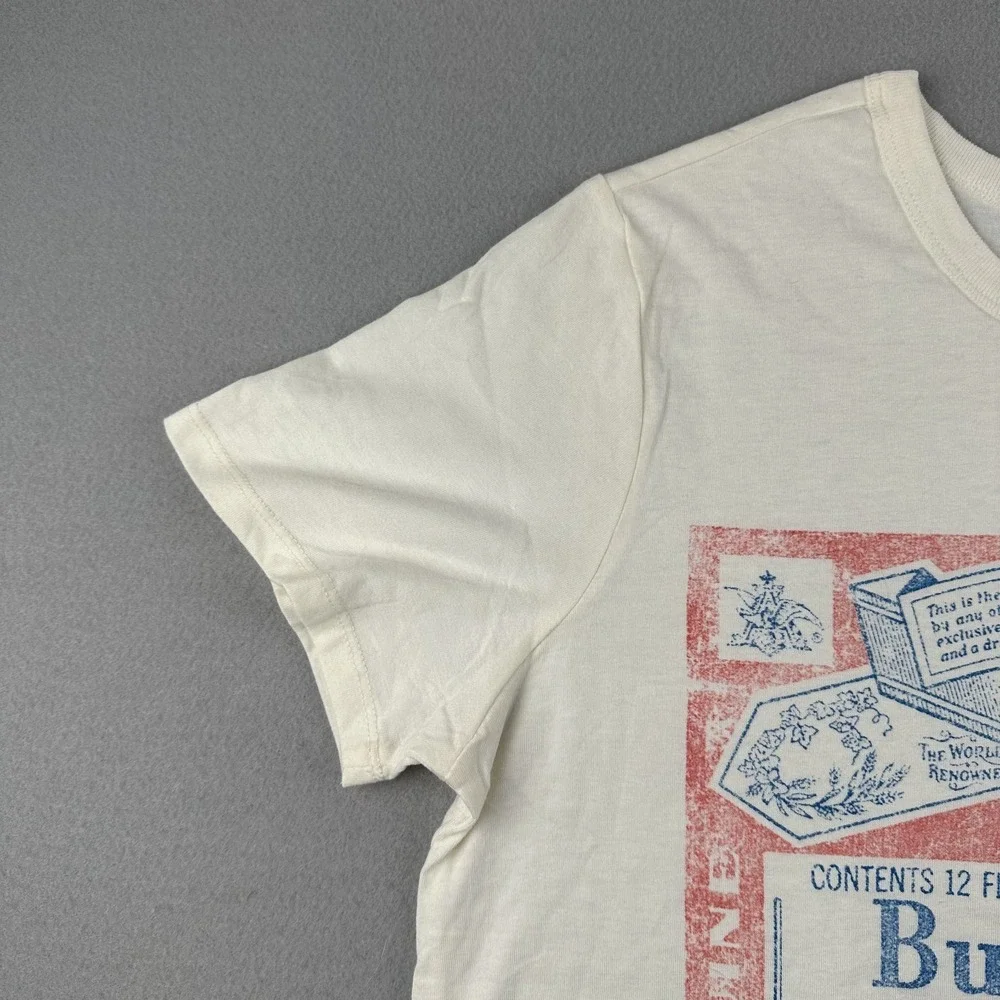 Budweiser Shirt Men's Large White Beer Label Graphic Tee Hybrid Apparel NWT